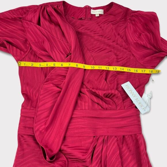 Ronny Kobo Shanaya Draped Moiré Mini Dress in Red Size Large NEW - Picture 7 of 11